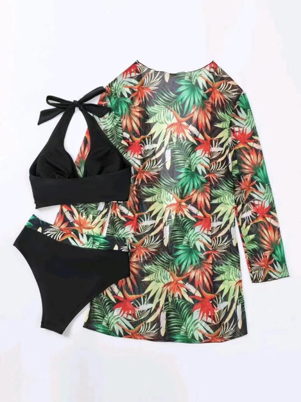 Levoire | Nouveau bikini sexy push-up décolleté en mesh imprimé trois pièces