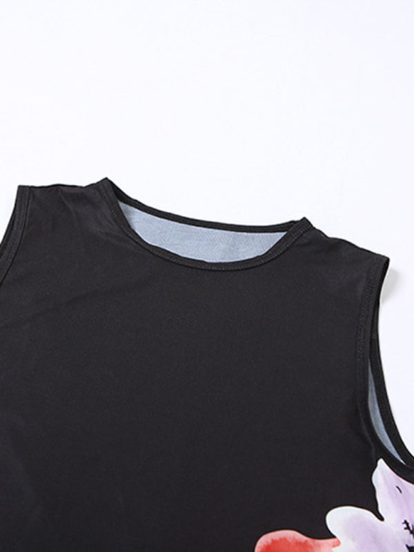 Levoire | Nouvelle mode femme débardeur T-shirt imprimé coupe ajustée taille avec fente jupe
