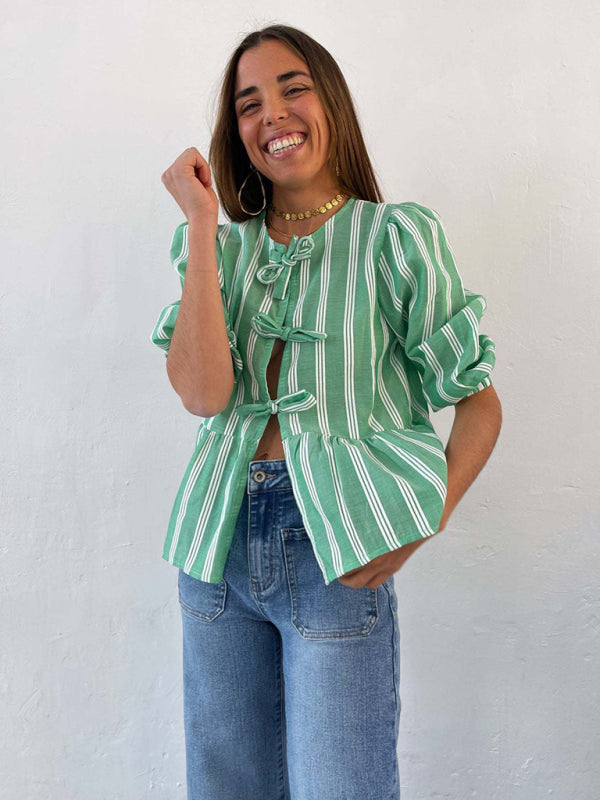 Levoire | Nouvelle chemise patchwork à rayures pointues mi-manches lâches