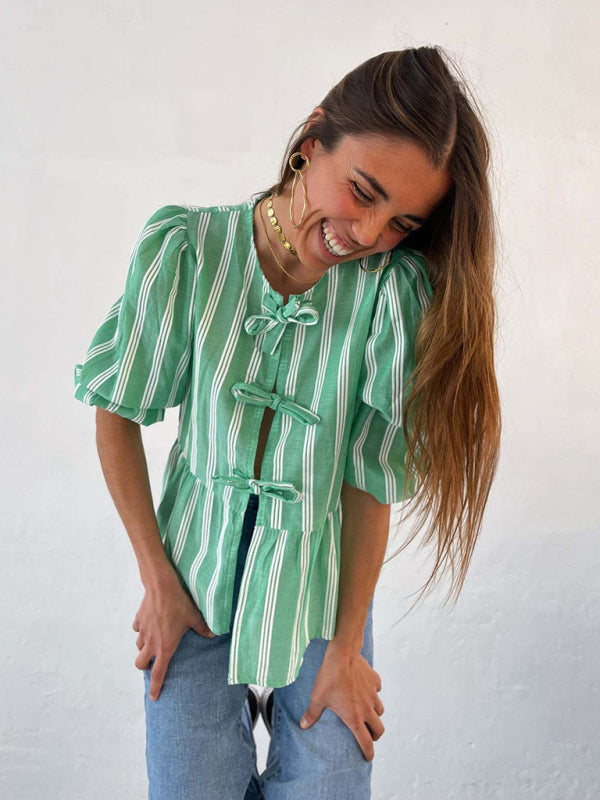 Levoire | Nouvelle chemise patchwork à rayures pointues mi-manches lâches