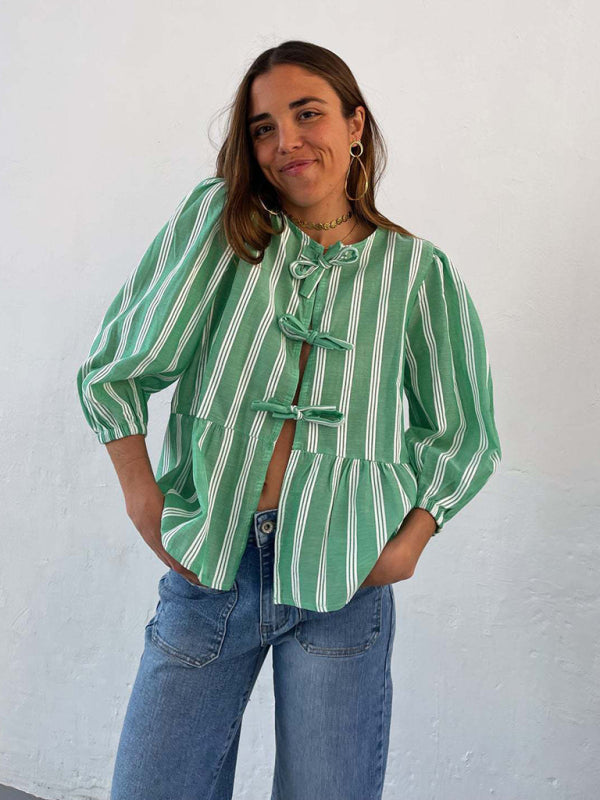 Levoire | Nouvelle chemise patchwork à rayures pointues mi-manches lâches