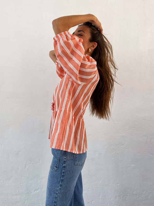 Levoire | Nouvelle chemise patchwork à rayures pointues mi-manches lâches