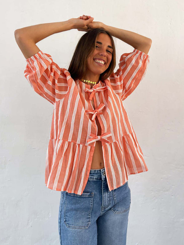 Levoire | Nouvelle chemise patchwork à rayures pointues mi-manches lâches