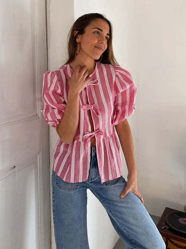 Levoire | Nouvelle chemise patchwork à rayures pointues mi-manches lâches