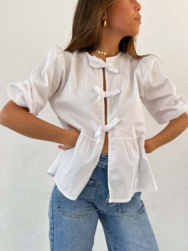 Levoire | Nouvelle chemise patchwork à rayures pointues mi-manches lâches Blanc