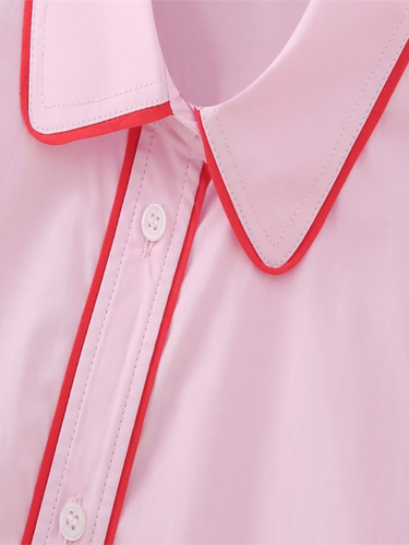 Levoire | Nouveau style portefeuille inversé uni chemise à manches longues détails contrastants pantalon de loisirs ensemble