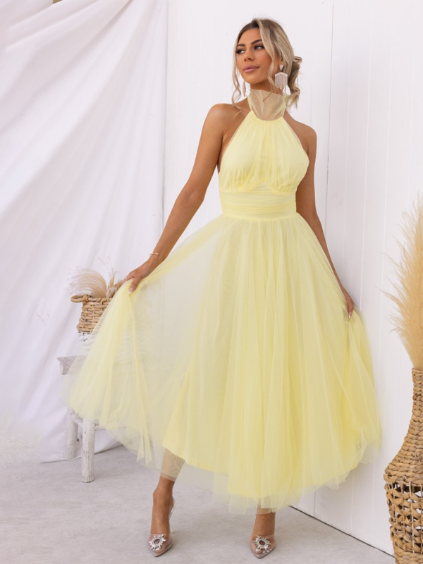 Levoire | Nouveau style col halter en maille robe à col roulé Jaune