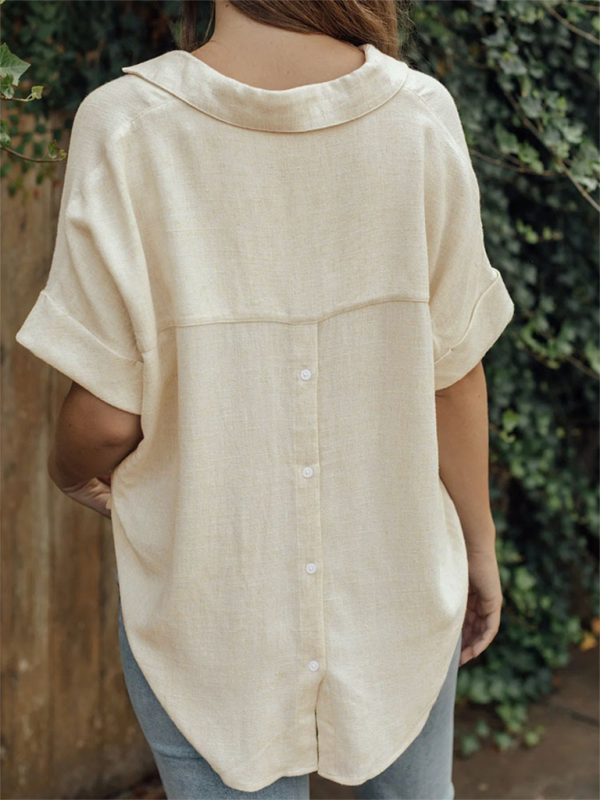 Levoire | Chemise en coton et lin unie décontractée et confortable pour femme