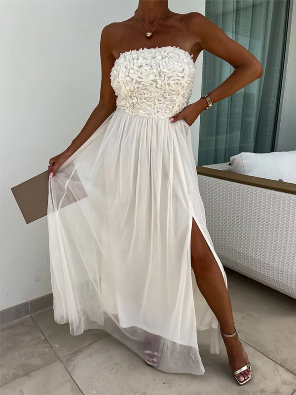 Levoire | Nouvelle robe de fête tendance à fente pour les vacances Blanc