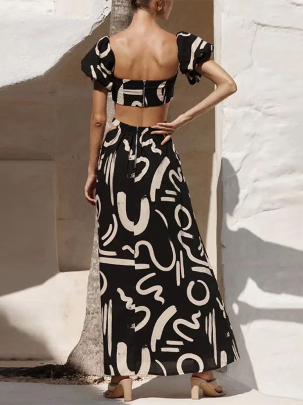 Levoire | Nouvelle top à manches bouffantes, longue jupe, ensemble jupe fendue