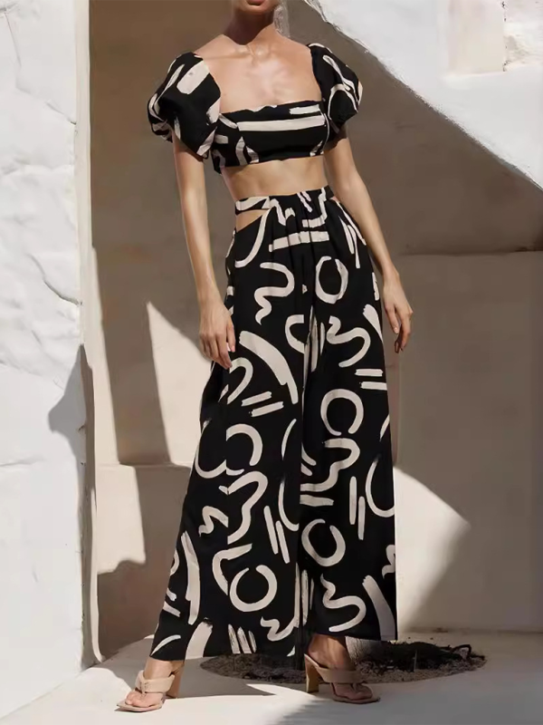 Levoire | Nouvelle top à manches bouffantes, longue jupe, ensemble jupe fendue