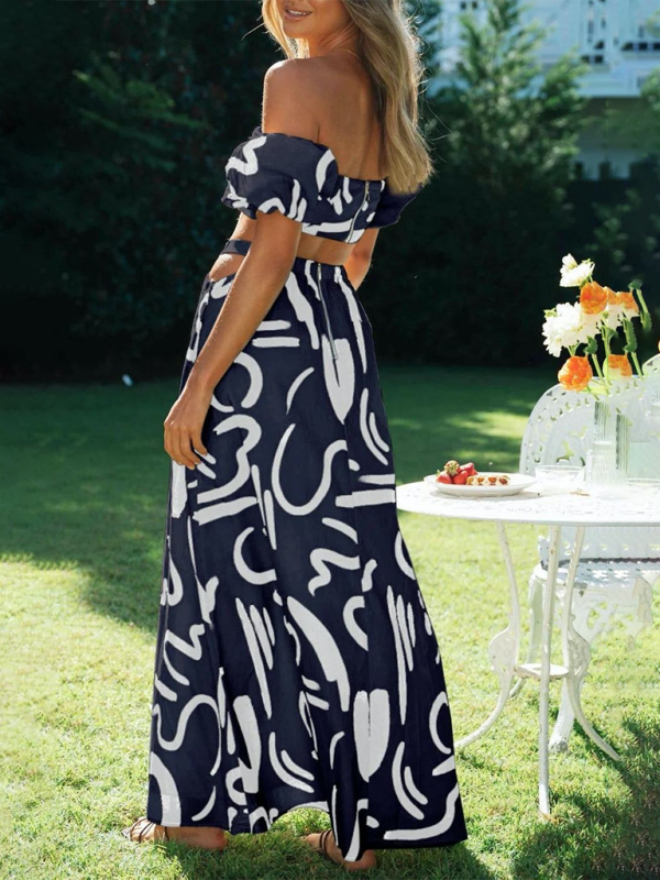 Levoire | Nouvelle top à manches bouffantes, longue jupe, ensemble jupe fendue