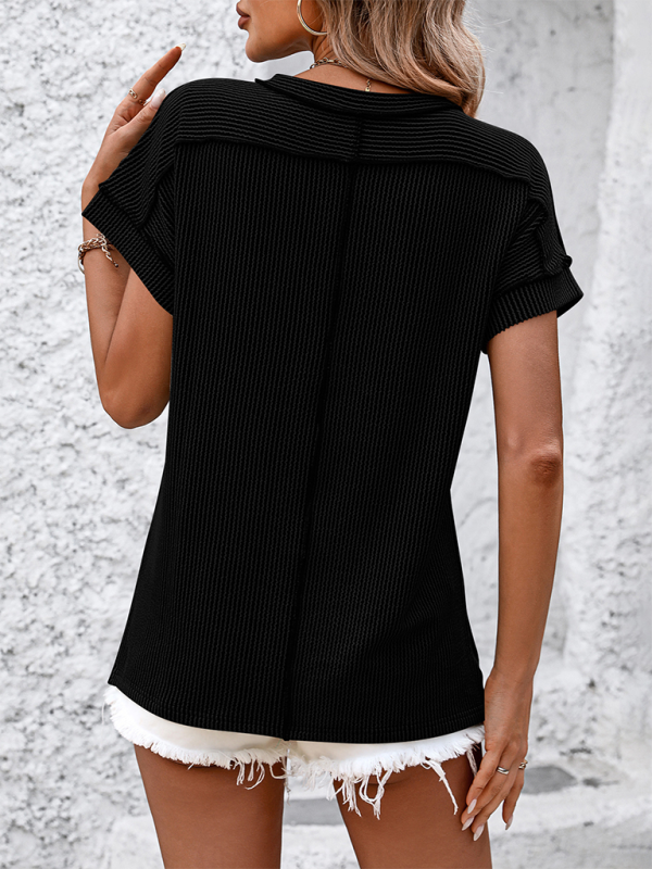 Levoire | Nouveau t-shirt à col rond avec couture extérieure, rayures torsadées, manches courtes et coupe décontractée