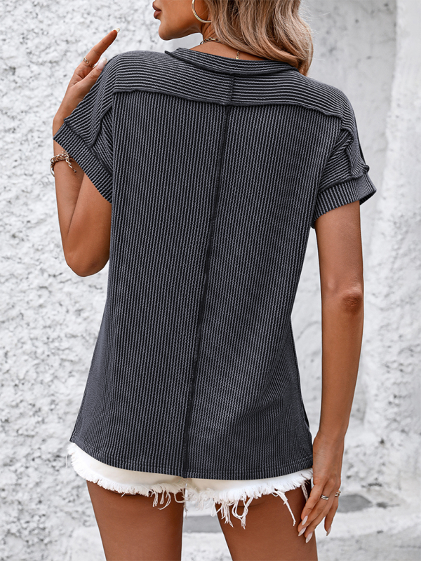 Levoire | Nouveau t-shirt à col rond avec couture extérieure, rayures torsadées, manches courtes et coupe décontractée