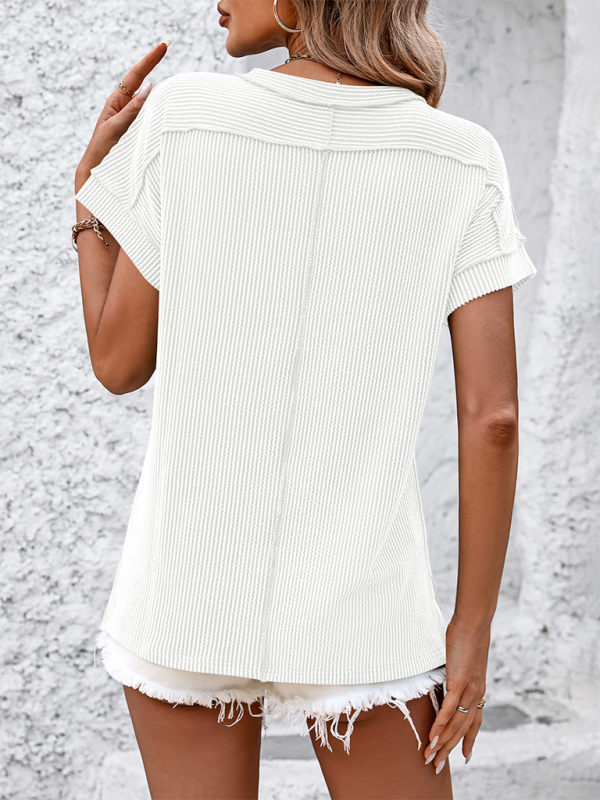 Levoire | Nouveau t-shirt à col rond avec couture extérieure, rayures torsadées, manches courtes et coupe décontractée