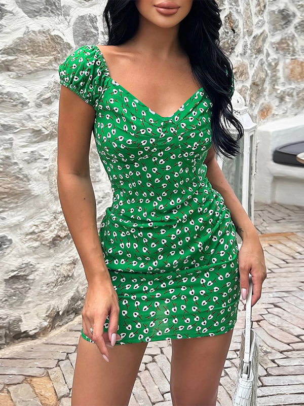 Levoire | Nouveau style polyvalent élégant courte robe fleurie à décolleté en V