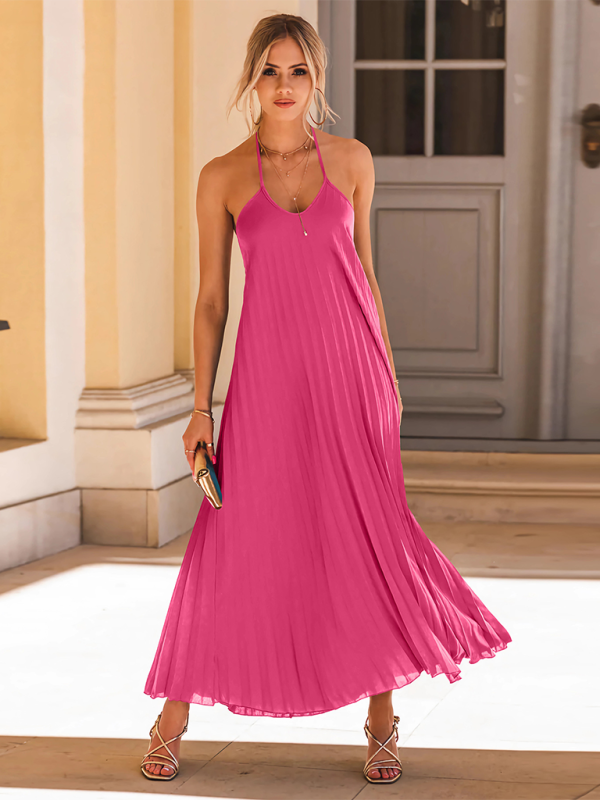 Levoire | Nouvelle robe longue plissée en A de vacances à la plage Rosa