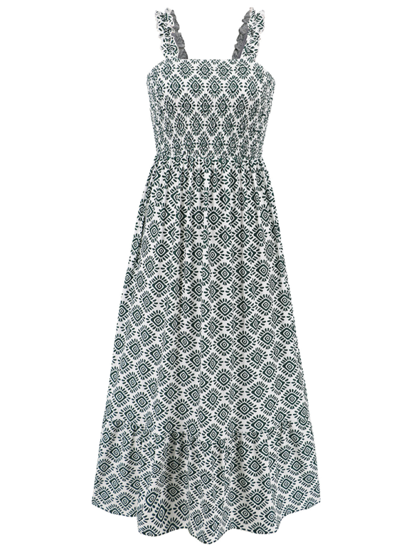 Levoire | Dame élégant imprimé élastique lanière jupe vacances style Fleur française lanière robe longue