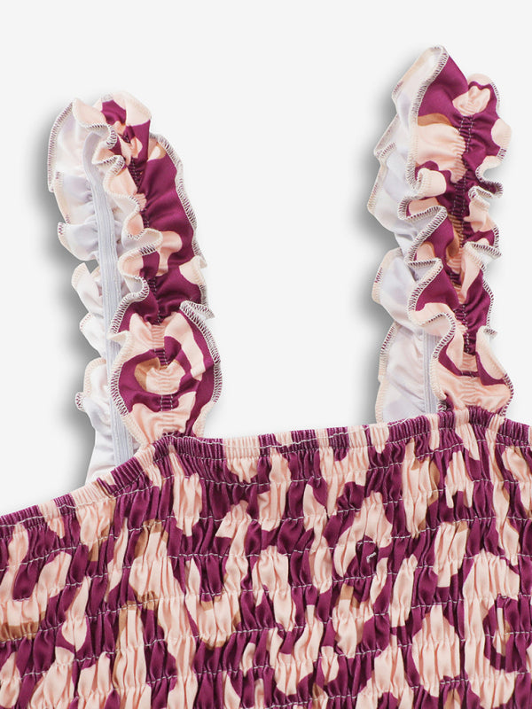 Levoire | Dame élégant imprimé élastique lanière jupe vacances style Fleur française lanière robe longue