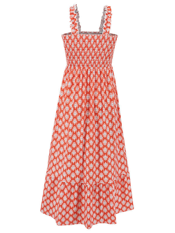 Levoire | Dame élégant imprimé élastique lanière jupe vacances style Fleur française lanière robe longue