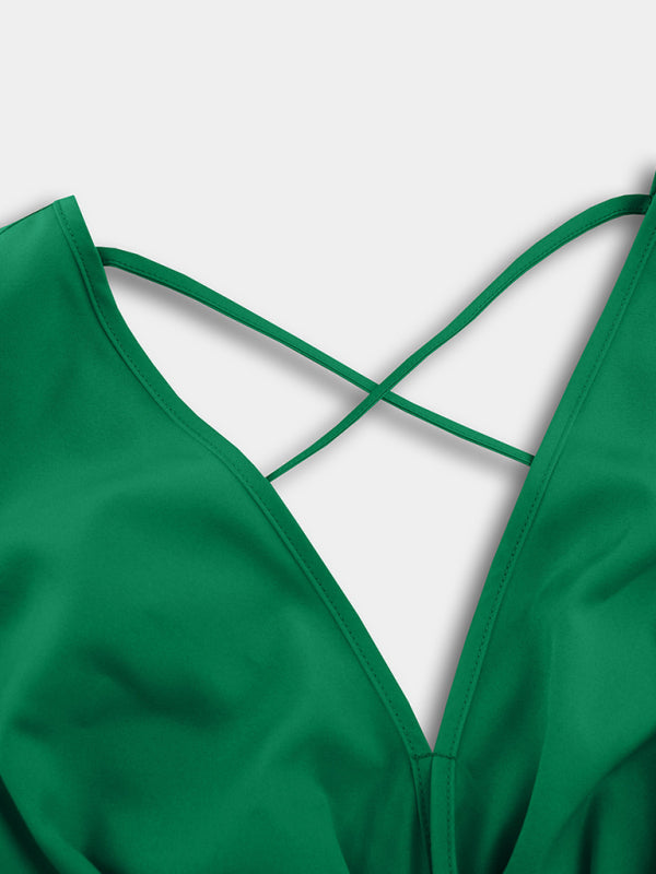Levoire | Nouvelle robe courte moulante à décolleté en V froncée dos nu sans bretelles robe à manches bouffantes pour femmes