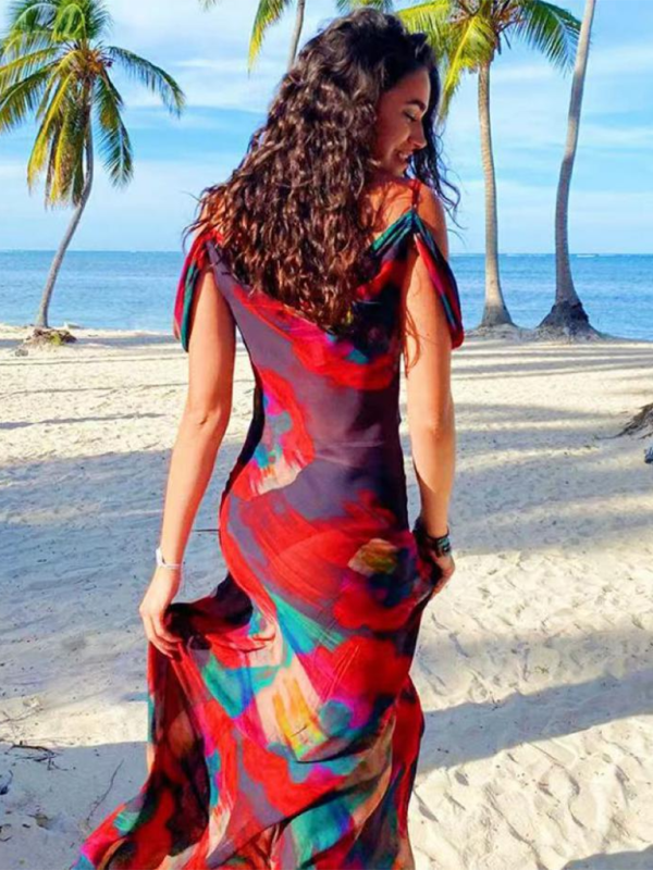 Levoire | Nouvelle Mode Imprimée Sans Manches Taille Haute Une Épaule Robe Élégante Long Jupe