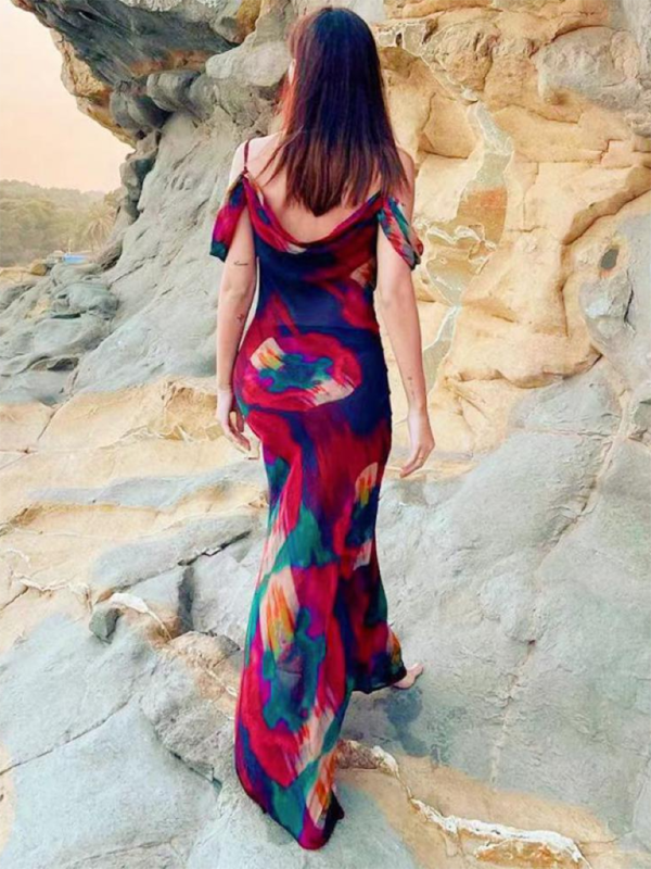 Levoire | Nouvelle Mode Imprimée Sans Manches Taille Haute Une Épaule Robe Élégante Long Jupe
