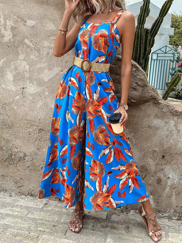Levoire | Mode nouveau imprimé de taille moyenne pantalon avec ceinture Bleu