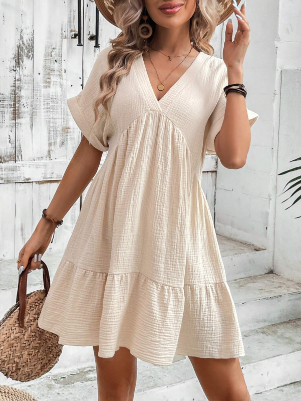 Levoire | Nouvelle robe plissée loose unie à col en V