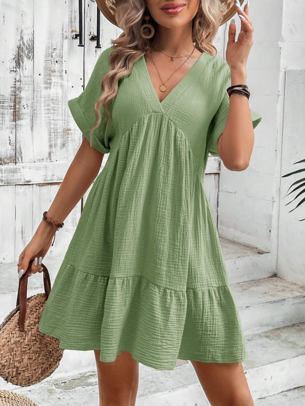 Levoire | Nouvelle robe plissée loose unie à col en V