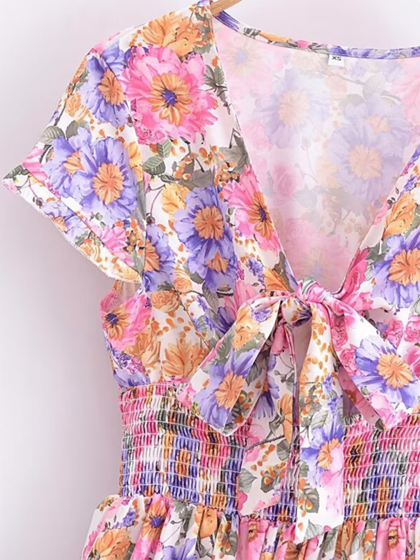 Levoire | Nouvelle robe à fleurs française à poches taille couture jupe évasée à manches courtes
