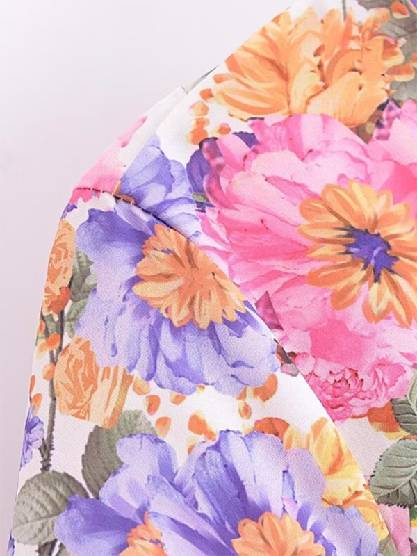 Levoire | Nouvelle robe à fleurs française à poches taille couture jupe évasée à manches courtes