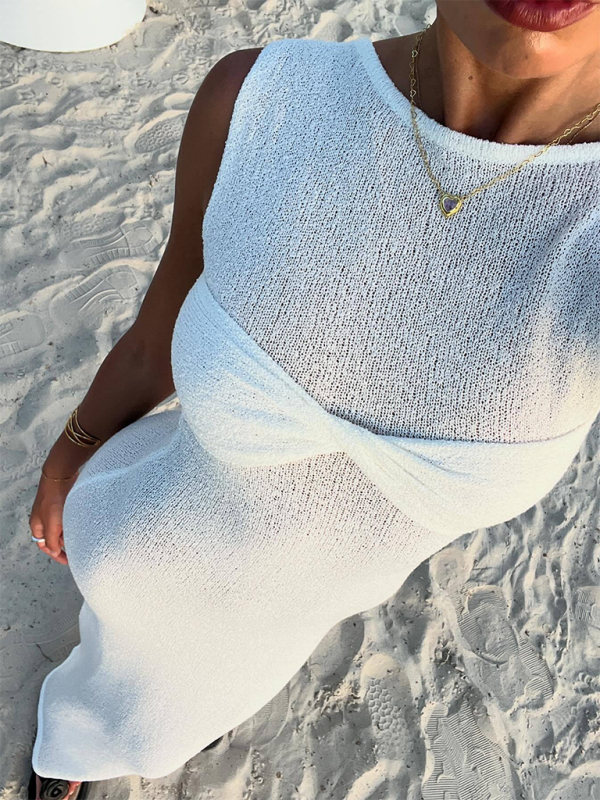 Levoire | sans manches robe de plage tricotée ajustée à col rond uni