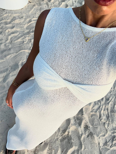 Levoire | sans manches robe de plage tricotée ajustée à col rond uni