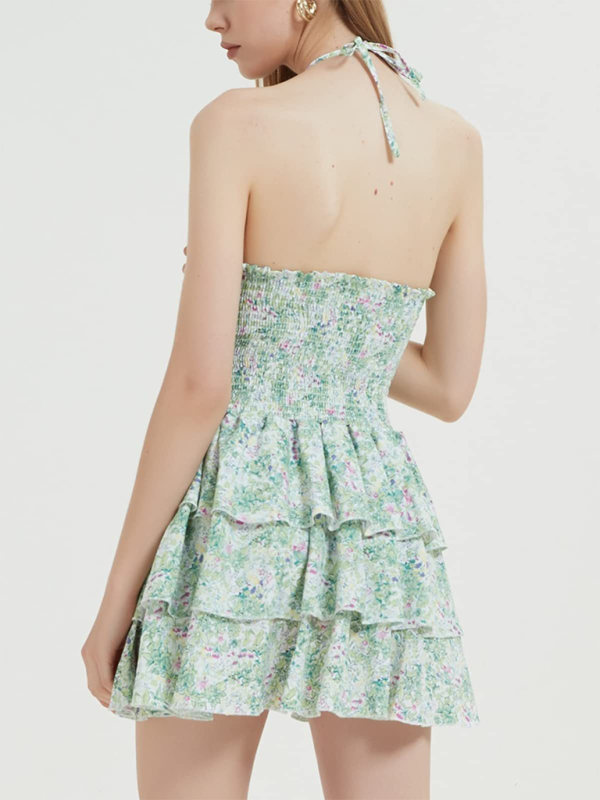 Levoire | Nouvelle impression florale sexy dos nu longueur midi combinaison courte en tulle