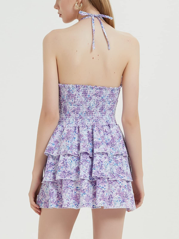 Levoire | Nouvelle impression florale sexy dos nu longueur midi combinaison courte en tulle