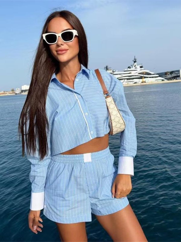 Levoire | Modisj chemise à manches courtes avec rayures contrastées + ensemble de shorts à deux pièces
