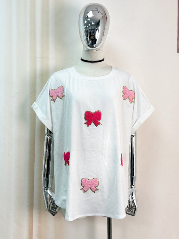 Levoire | Nouveau top à manches courtes avec nœud-fabric-canne-paillettes-broderie