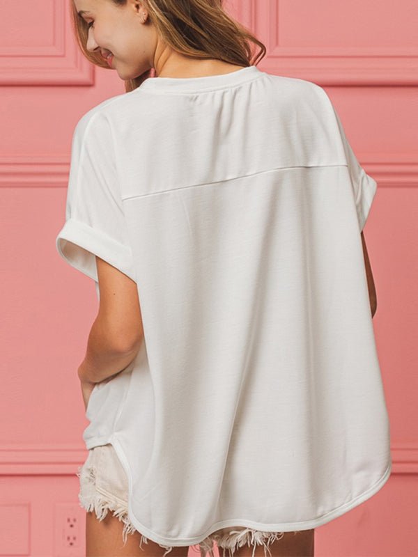 Levoire | Nouveau top à manches courtes avec nœud-fabric-canne-paillettes-broderie