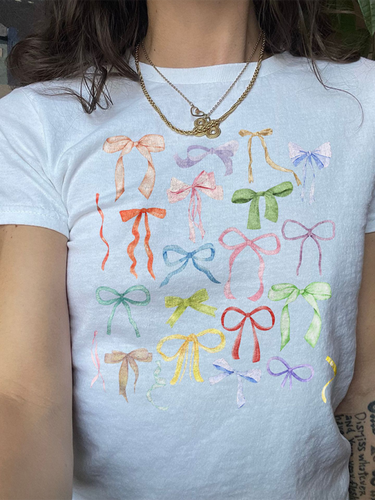 Levoire | Femmes décontractée à manches courtes motif nœud polyvalent haut T-shirt à manches courtes