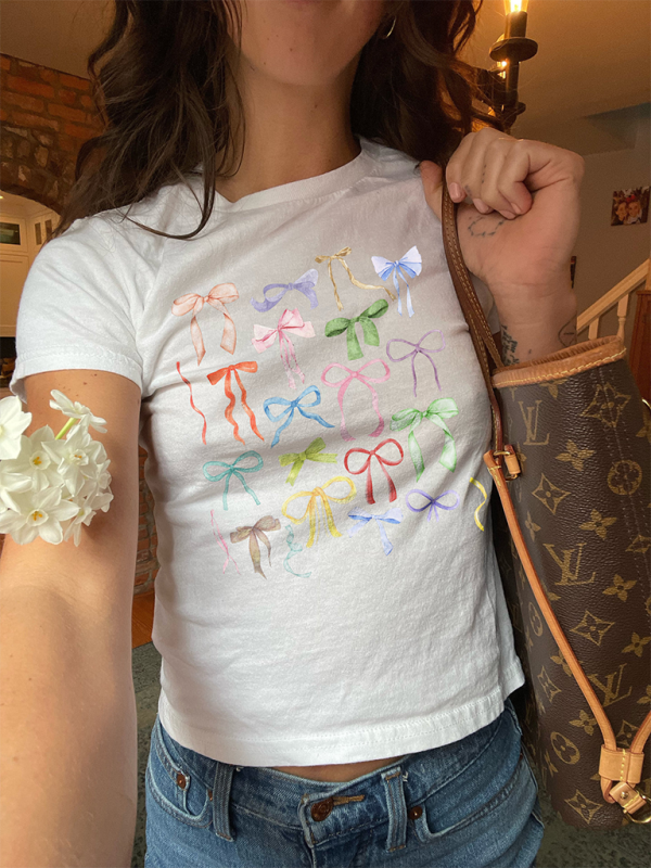 Levoire | Femmes décontractée à manches courtes motif nœud polyvalent haut T-shirt à manches courtes Blanc
