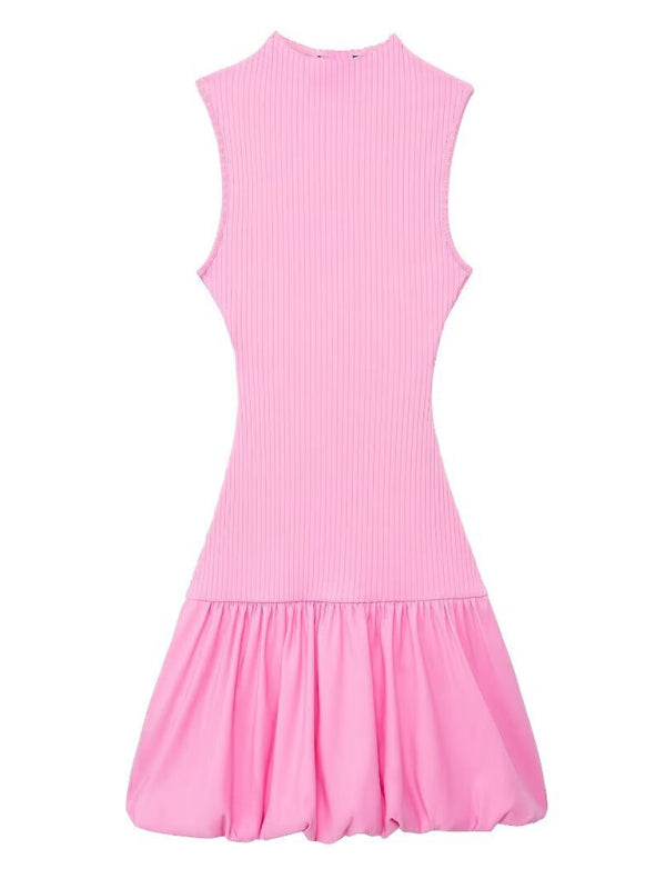 Levoire | Femmes Nouvelle Tenue de Loisirs Sans Manches Forme Bouffante Robe Côtelée Rosa