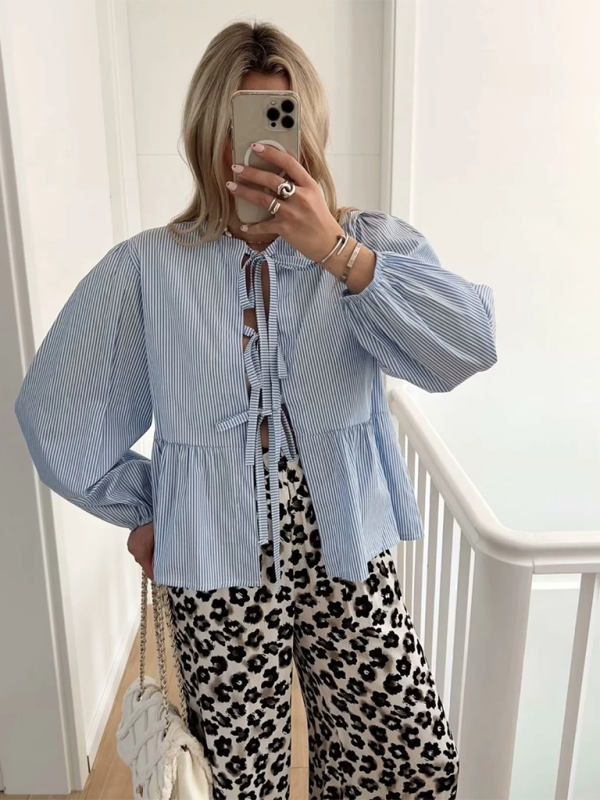 Levoire | Femme Mode de Rue Nœud Chemise à Manches Longues Muster2