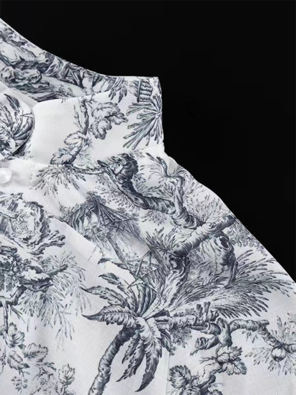 Levoire | Impression encre imprimée à manches bouffantes, col montant, robe rétro à lacets en A, courte