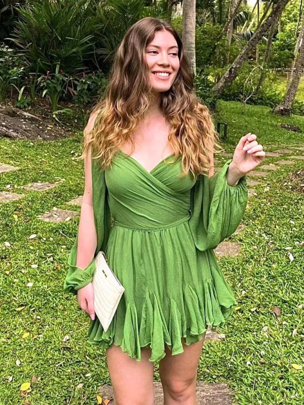 Levoire | Robe sexy décolleté en V sans épaule à la mode Vert mousse