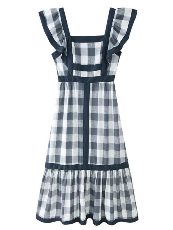 Levoire | Modish robe à encolure carrée avec patchwork contrasté