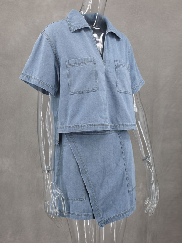 Levoire | Chemise POLO ample et étroite à manches courtes, jupe asymétrique et pantalon, ensemble deux pièces