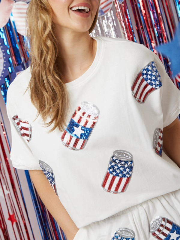 Levoire | Femme Jour de l'Indépendance Top Pantalon Paillettes Robe Manches Courtes Robe Deux Pièces Muster1