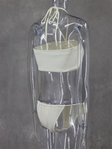 Levoire | Nouveau sexy chaud haut tube sans bretelles avec optique de cordon de cou tricoté jupe fendue taille haute ensemble trois pièces