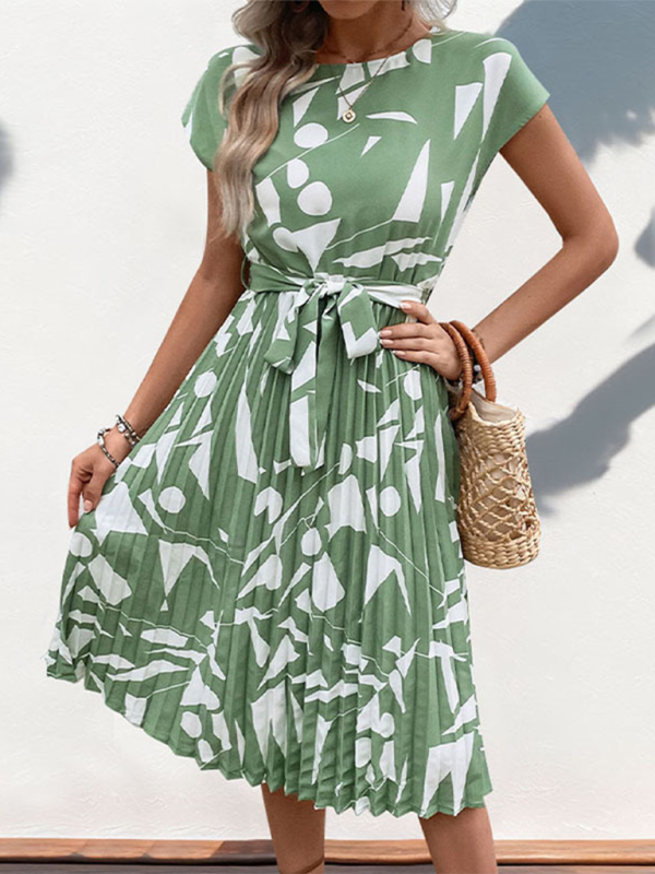 Levoire | Femmes nouvelle robe plissée à motif géométrique Vert mintegrøn